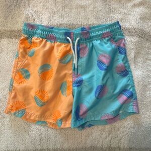 art class Boys Two-Tone Orange & Teal Shell Print Swim Trunks